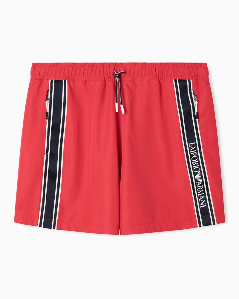 Emporio Armani Costume shorts con tape logo Rosso