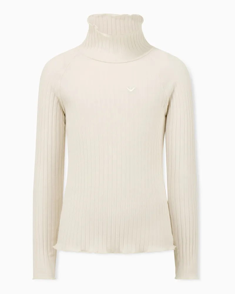 Emporio Armani T-shirt slim in cotone a costine con profili arricciati Beige