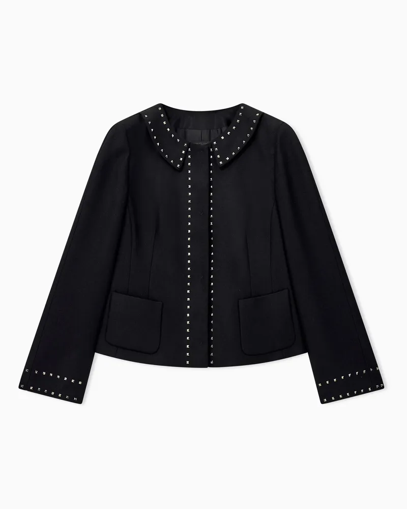 Emporio Armani Blazer in saglia misto lana con borchie metalliche Nero