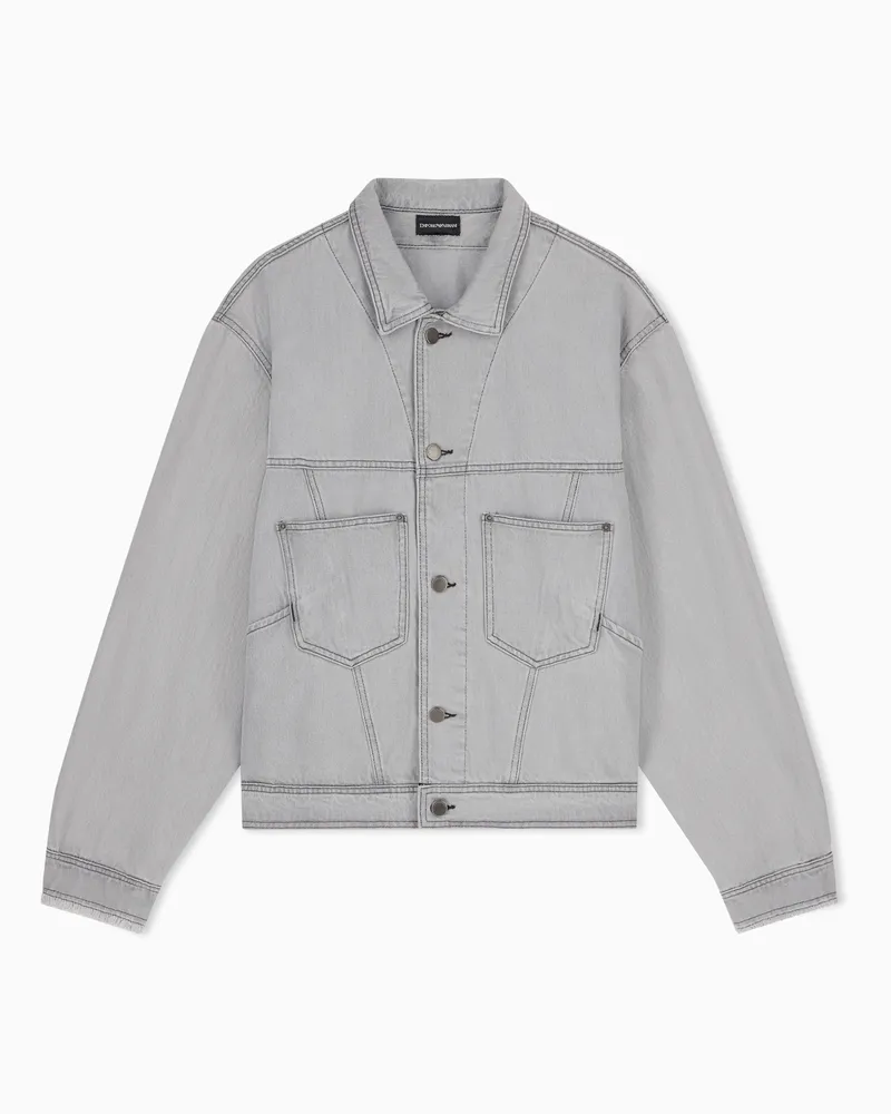 Emporio Armani Giubbino in denim stone washed di cotone regular fit Grigio