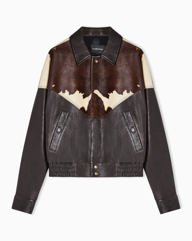 Emporio Armani Blouson in nappa vegetale e inserto effetto cavallino Marrone