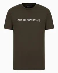 Emporio Armani OFFICIAL STORE T-shirt In Jersey Pima Con Stampa Logo Verde