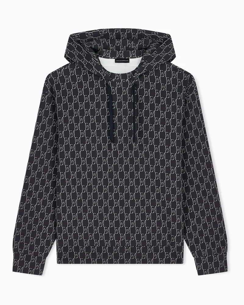 Emporio Armani Felpa con cappuccio in double jersey stampa logo all over Blu