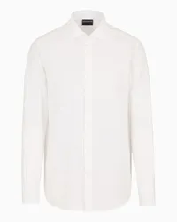 Emporio Armani OFFICIAL STORE Camicia In Cotone Con Logo Lettering Jacquard All Over Bianco