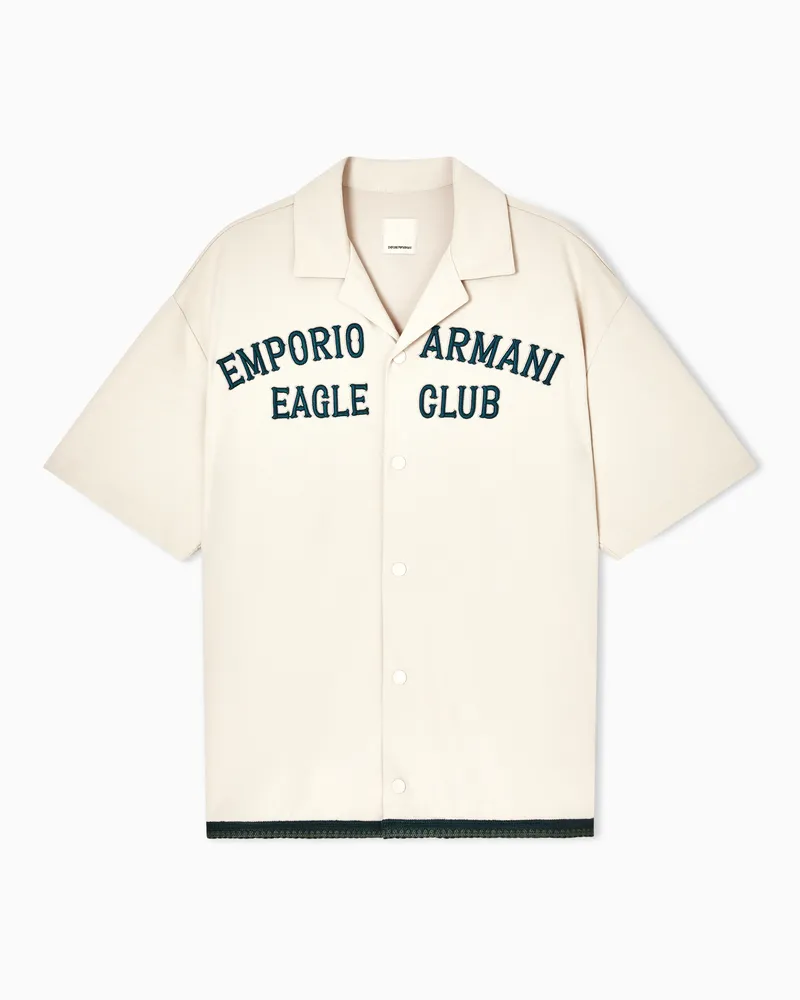 Emporio Armani Camicia in jersey con ricamo e tape Eagle Club Bianco