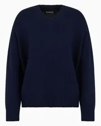 Emporio Armani OFFICIAL STORE Maglione Scollo V Seamless In Lana Vergine Rasata Blu