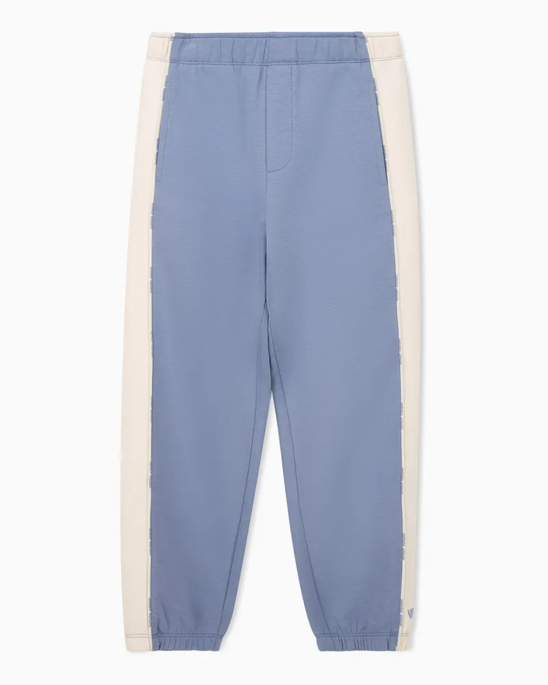Emporio Armani Pantaloni jogging in jersey doppio con bande a contrasto Azzurro