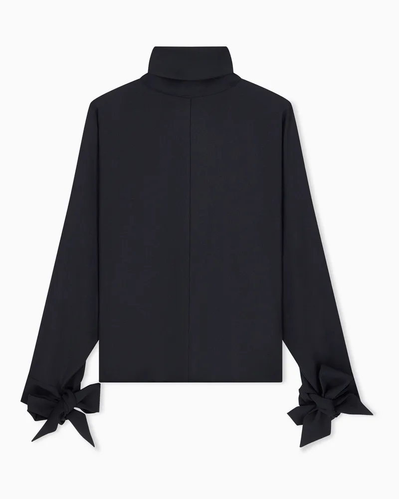 Emporio Armani Blusa in crepe fluido con collo alto e laccetti Nero