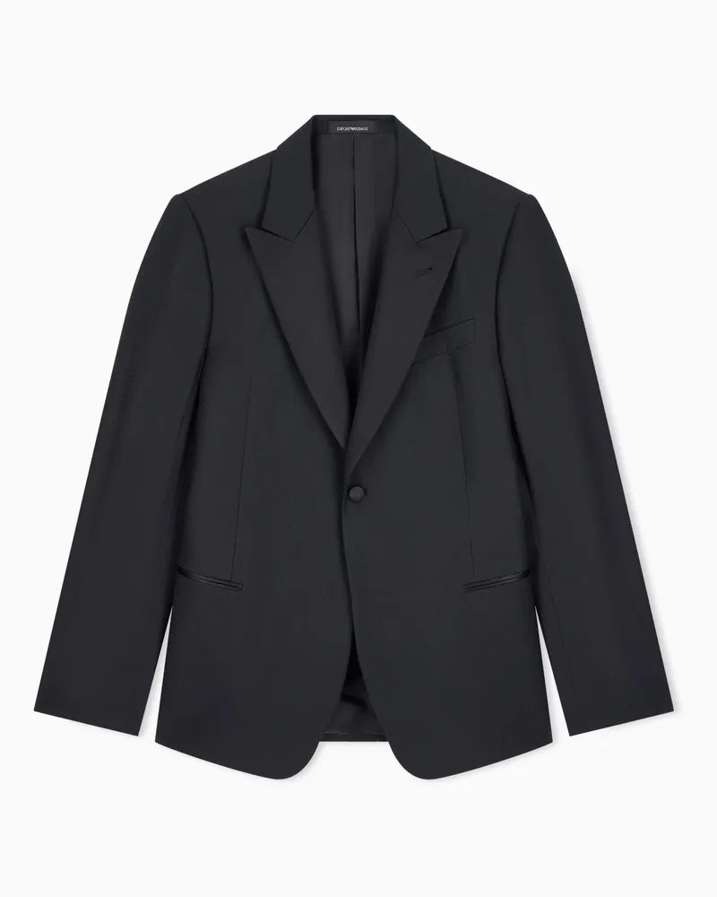 Emporio Armani Blazer jacquard in lana vergine con revers in raso Nero