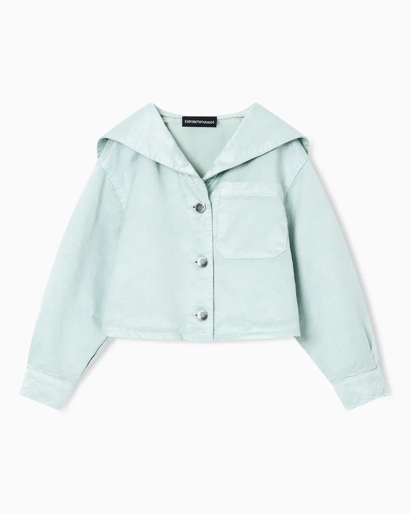 Emporio Armani Giacca in shiny twill misto lino Azzurro