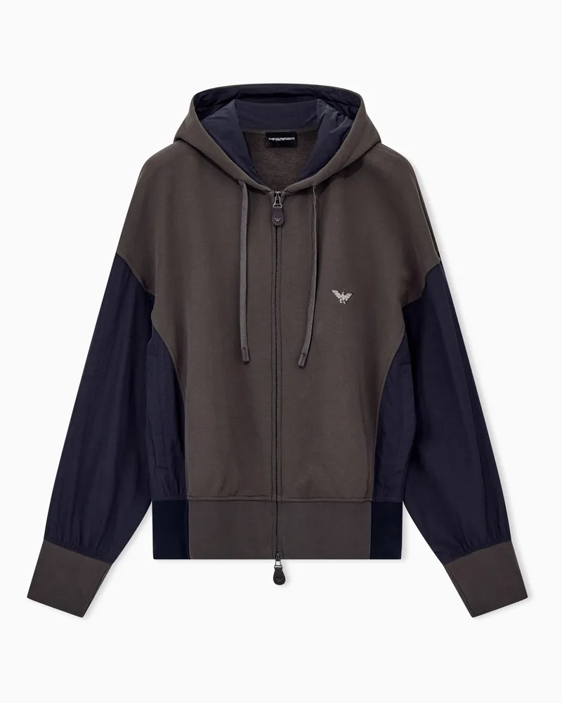 Emporio Armani Felpa con cappuccio e zip in jersey french terry Capsule Hong Kong Marrone