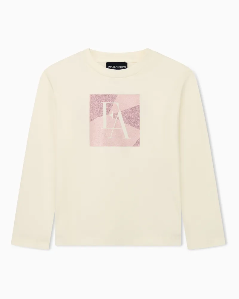 Emporio Armani T-shirt in jersey di cotone con stampa logo glitterata Bianco