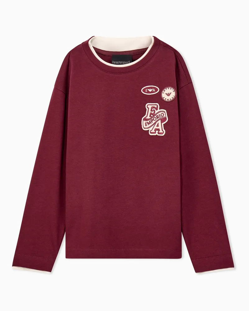 Emporio Armani T-shirt oversize manica lunga in jersey con patch Bordeaux