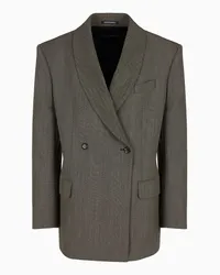 Emporio Armani OFFICIAL STORE Blazer Doppiopetto Scollo Scialle In Misto Lana Mouliné Motivo Chevron Marrone