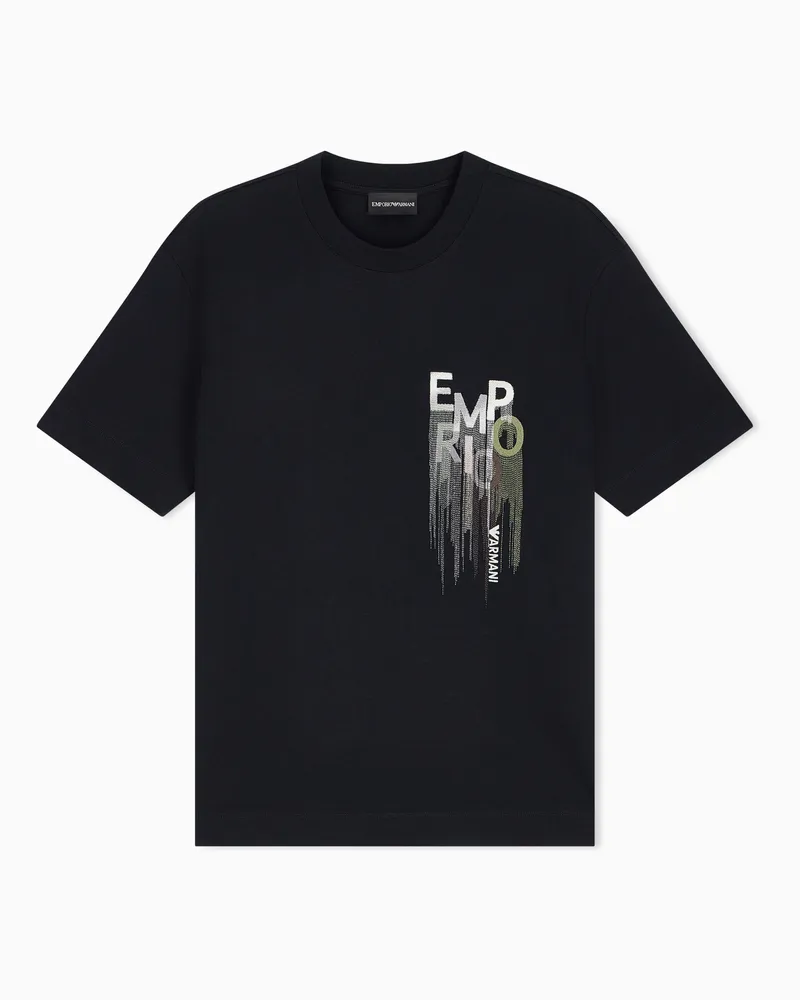 Emporio Armani T-shirt in jersey heavy con ricamo logo Nero