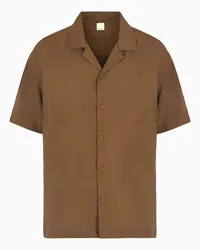 Emporio Armani OFFICIAL STORE Camicia Maniche Corte In Modal Riciclato Con Ricamo  Sustainability Values Capsule Collection Marrone