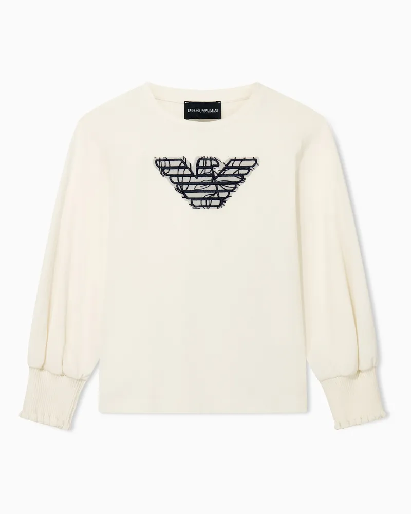 Emporio Armani T-shirt in jersey di cotone con logo ricamato Bianco