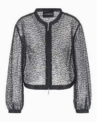 Emporio Armani OFFICIAL STORE Bolero Con Zip In Tulle Ricamo Micro Paillettes E Jais All Over Nero