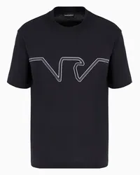 Emporio Armani OFFICIAL STORE T-shirt In Jersey Heavy Con Ricamo Logo A Rilievo Asv Blu