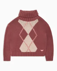 Emporio Armani OFFICIAL STORE Maglione Dolcevita In Misto Cotone Con Maxi Motivo Rombi Rosa