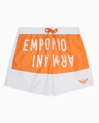 Emporio Armani OFFICIAL STORE Costume Shorts In Tessuto Riciclato Banda Bold Logo Asv Arancione