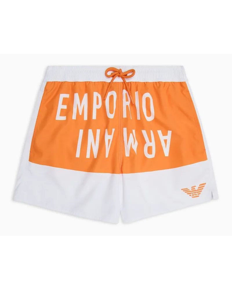 Emporio Armani OFFICIAL STORE Costume Shorts In Tessuto Riciclato Banda Bold Logo Asv Arancione