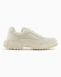 Emporio Armani OFFICIAL STORE Sneakers In Mesh E Pelle A Tono Bianco