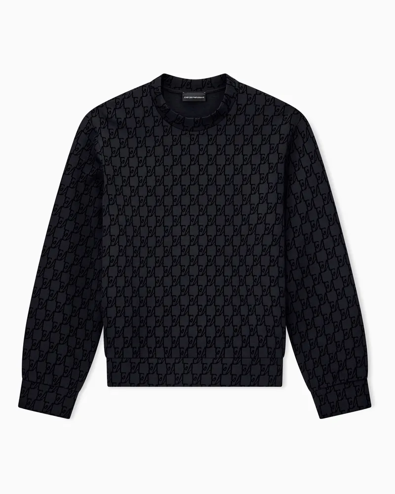 Emporio Armani Felpa in double jersey stampa logo all over Blu