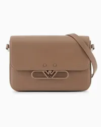 Emporio Armani OFFICIAL STORE Borsa A Spalla In Pelle Liscia Con Logo Aquila In Metallo Beige