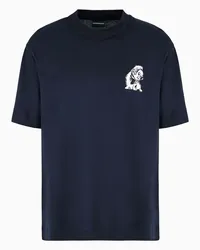 Emporio Armani OFFICIAL STORE T-shirt In Jersey Misto Lyocell Con Ricamo French Bulldog Asv Blu