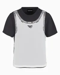 Emporio Armani OFFICIAL STORE T-shirt In Jersey Organico Con Top Trompe L'oeuil In Georgette Asv Nero