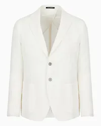 Emporio Armani OFFICIAL STORE Giacca Monopetto In Lino Delavé Mano Crepe Bianco