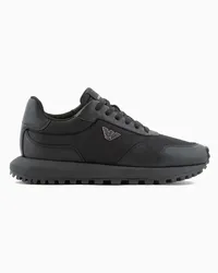 Emporio Armani OFFICIAL STORE Sneakers In Nylon Riciclato Con Dettagli In Saffiano Rigenerato Asv Nero