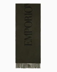 Emporio Armani OFFICIAL STORE Sciarpa Bicolore In Lana Con Maxi Lettering Grigio