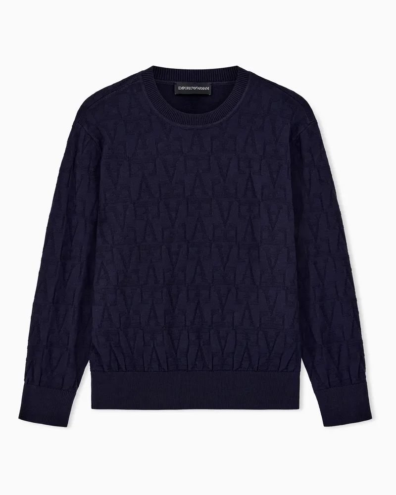 Emporio Armani Pullover girocollo in viscosa con motivo a rilievo Blu