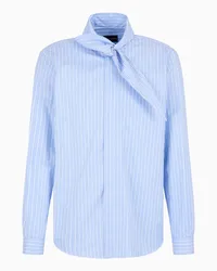 Emporio Armani OFFICIAL STORE Camicia Con Collo Foulard In Cotone Pesante Effetto Twill A Righe Azzurro