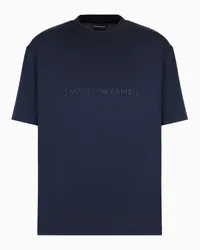 Emporio Armani OFFICIAL STORE T-shirt Con Ricamo Logo A Rilievo In Jersey Misto Lyocell Asv Blu