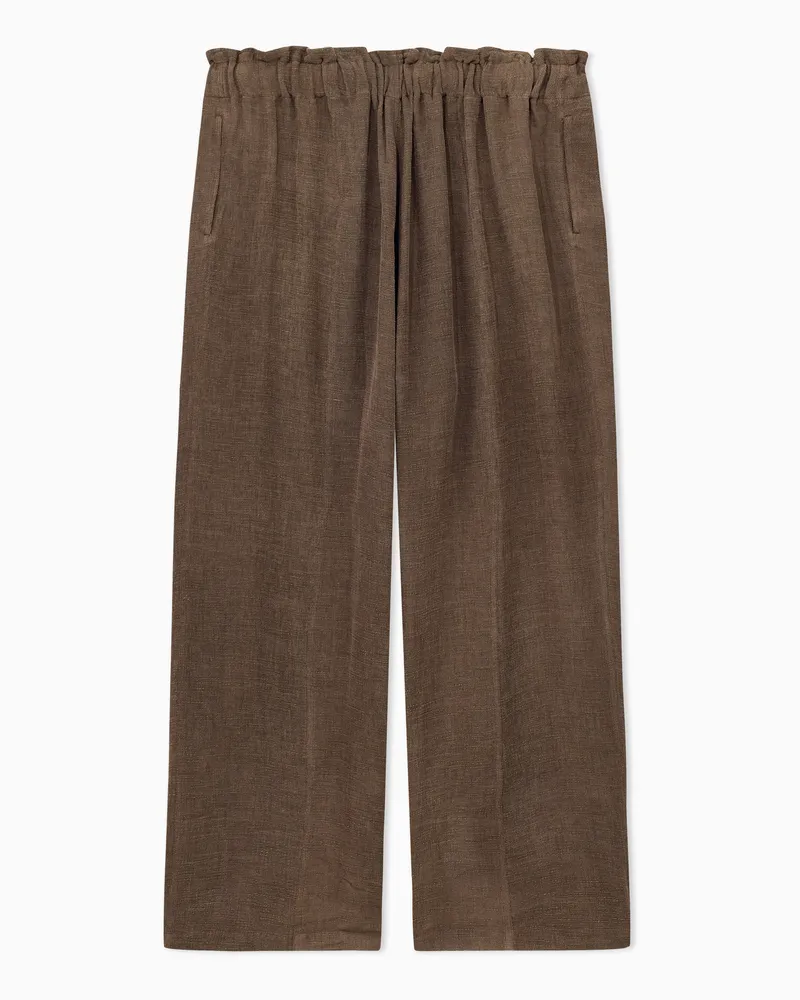Emporio Armani Pantaloni in garza fiammata misto lino tinto freddo Marrone