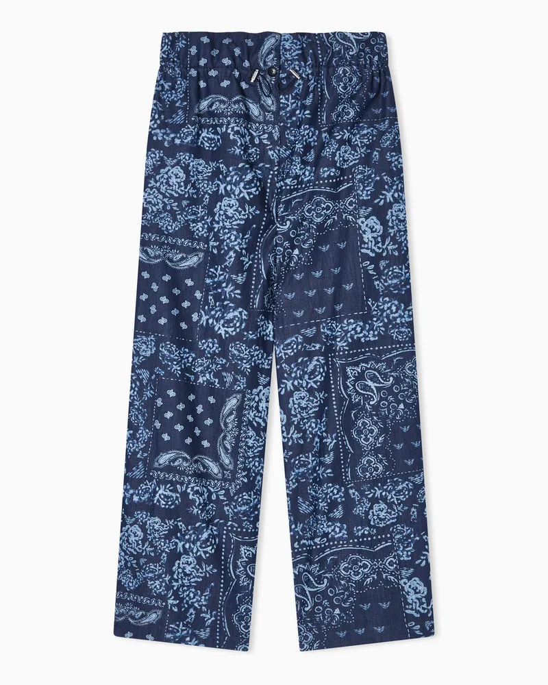 Emporio Armani Pantaloni chambray stampa allover Blu