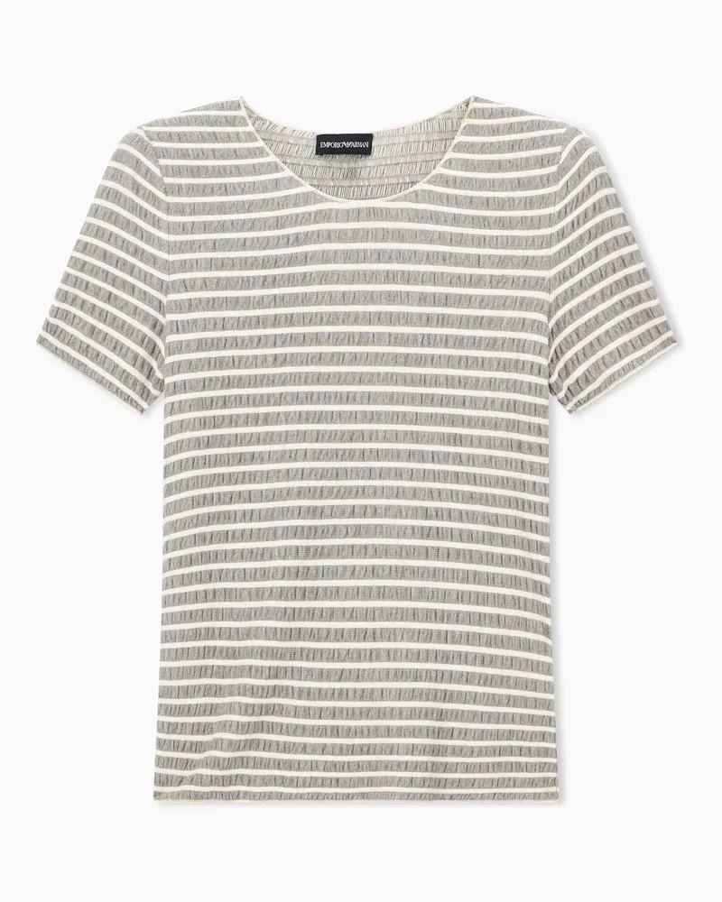 Emporio Armani T-shirt in jersey jacquard di viscosa a righe Grigio