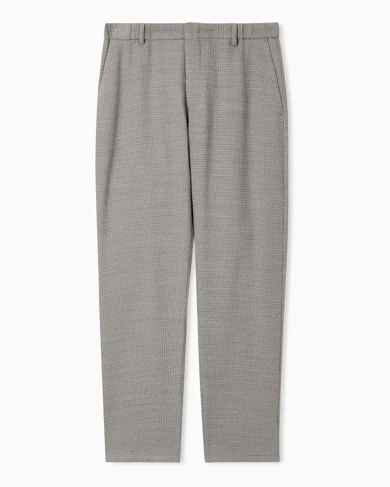 Emporio Armani Pantaloni in jersey di lana effetto waffle 3D Beige
