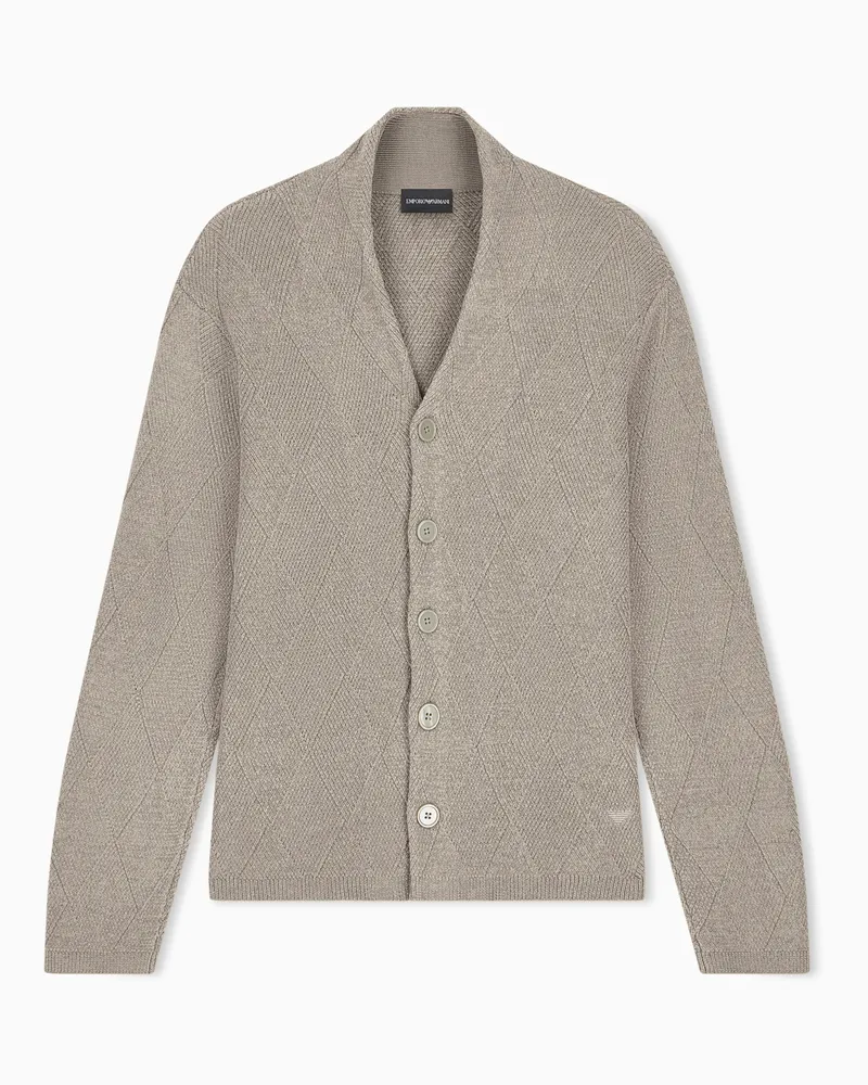 Emporio Armani Cardigan in lana vergine con lavorazione a punto fantasia Beige