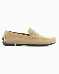 Emporio Armani OFFICIAL STORE Mocassini Driver In Suede Micro Perforato Beige