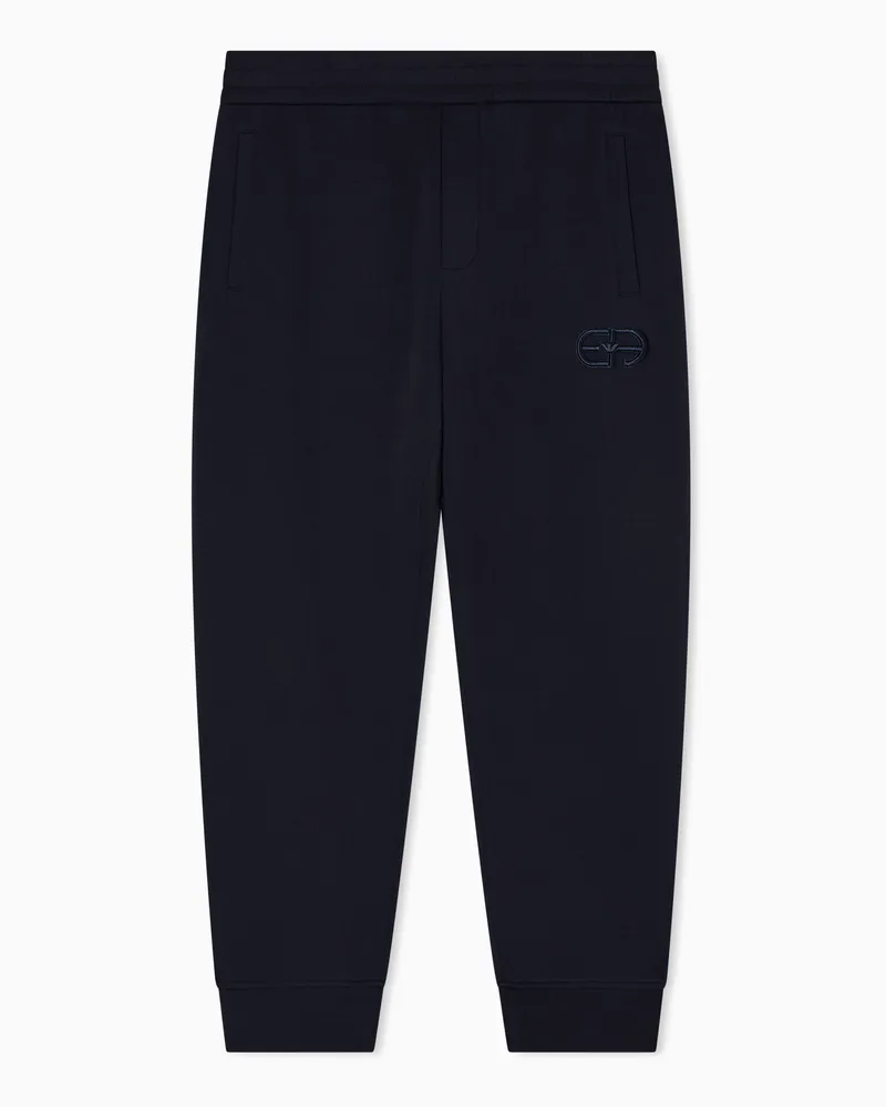 Emporio Armani Pantaloni jogger in double jersey con ricamo logo EA a rilievo Blu