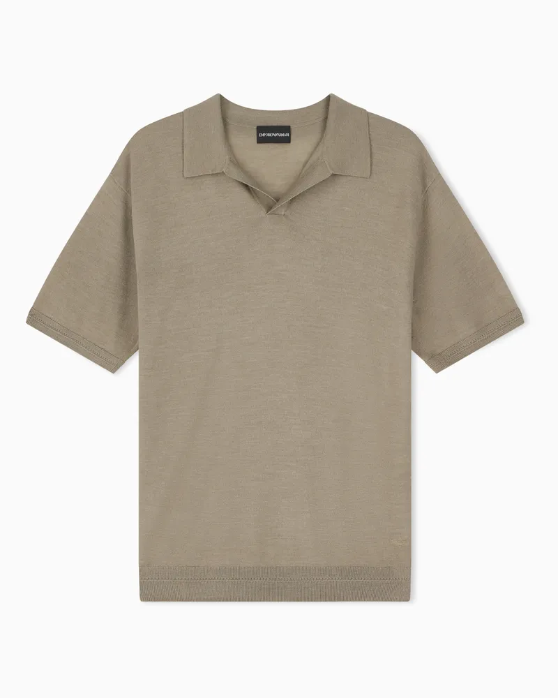 Emporio Armani Maglia collo polo in lana vergine e seta Beige