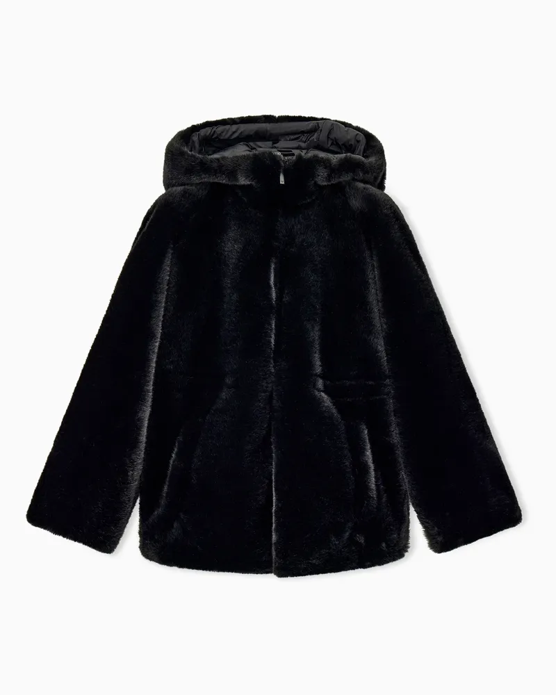 Emporio Armani Caban in ecopelliccia con cappuccio e chiusura con zip Nero