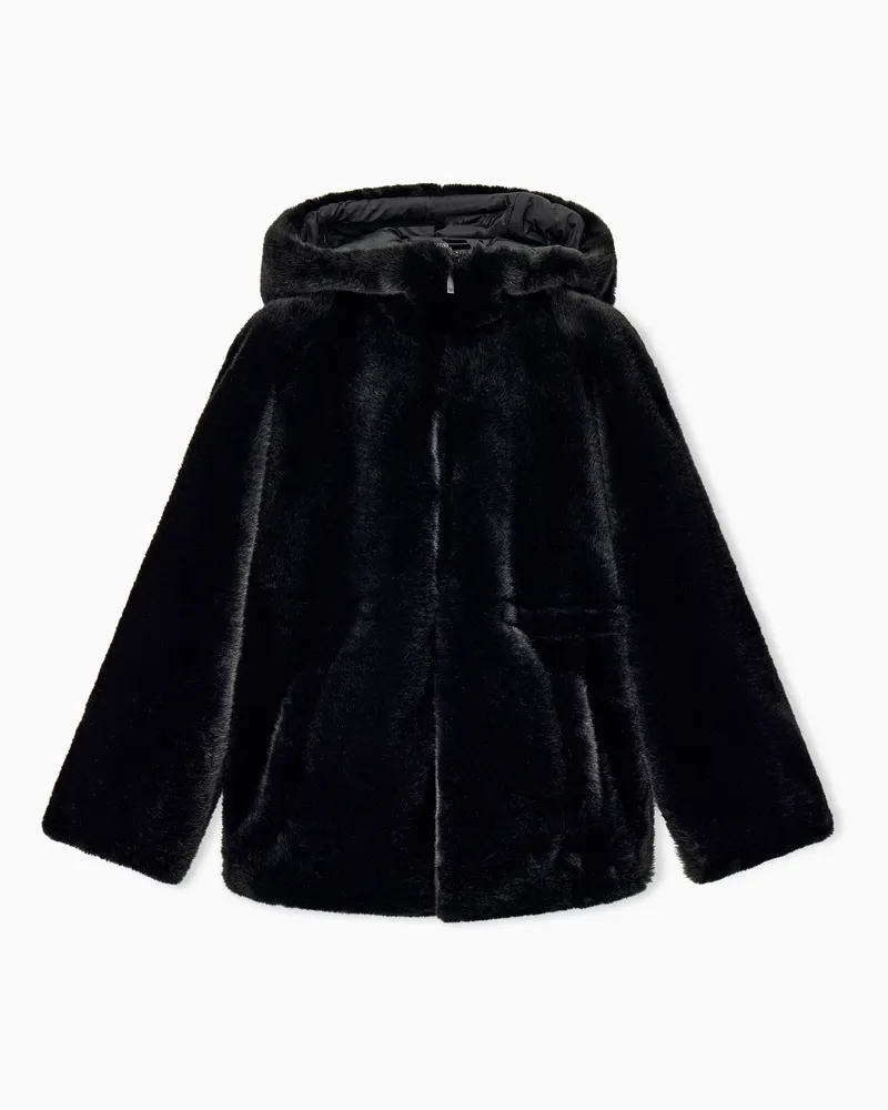 Emporio Armani Caban in ecopelliccia con cappuccio e chiusura con zip Nero