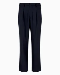 Emporio Armani OFFICIAL STORE Pantaloni Con Pinces In Misto Lana Vergine Blu