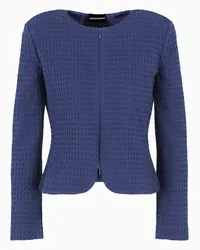 Emporio Armani OFFICIAL STORE Giacca Con Zip E Baschina In Maglia Effetto Waffle Blu