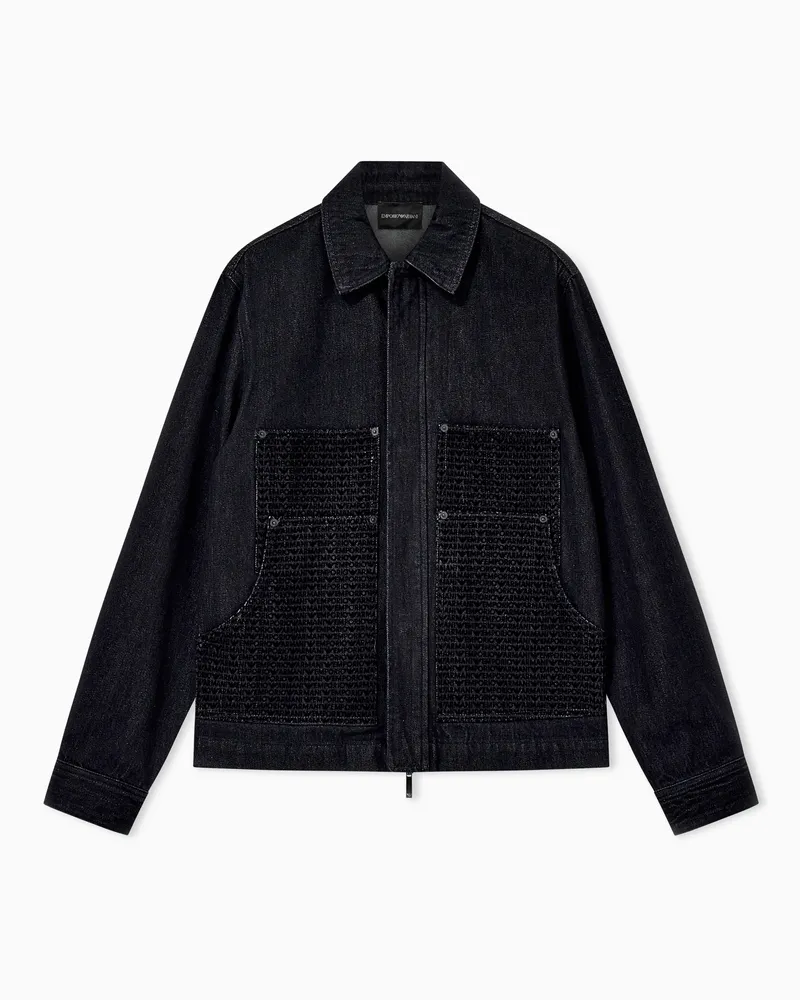 Emporio Armani Giacca in denim con lettering flock Capsule Signature Nero
